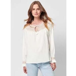 Faherty Laura Embroidered Peasant Blouse in Whisper White Size Small